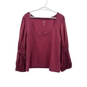 Maeve Anthropologie XL Burgundy Textured Ribbed Top Statement Balloon Sleeves